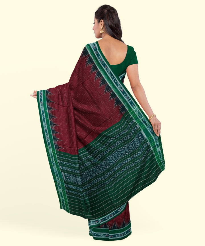 Maroon green cotton handwoven nuapatna saree