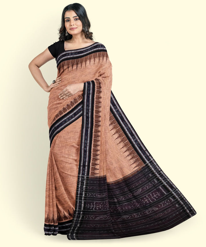 Beige black cotton hand woven nuapatna saree