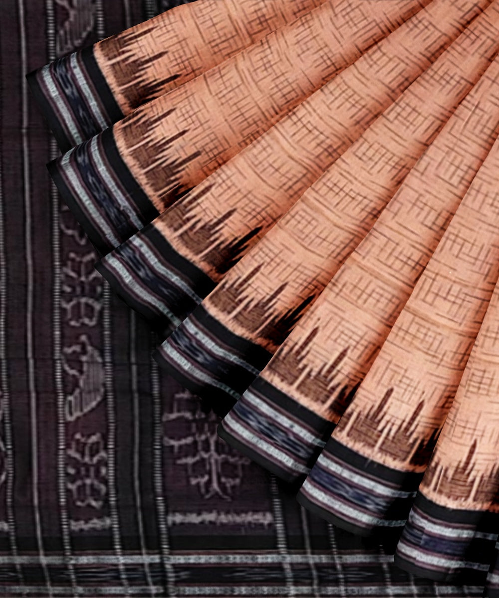 Beige black cotton hand woven nuapatna saree
