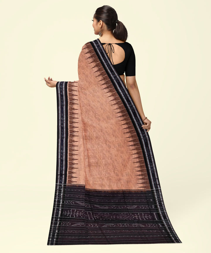 Beige black cotton hand woven nuapatna saree