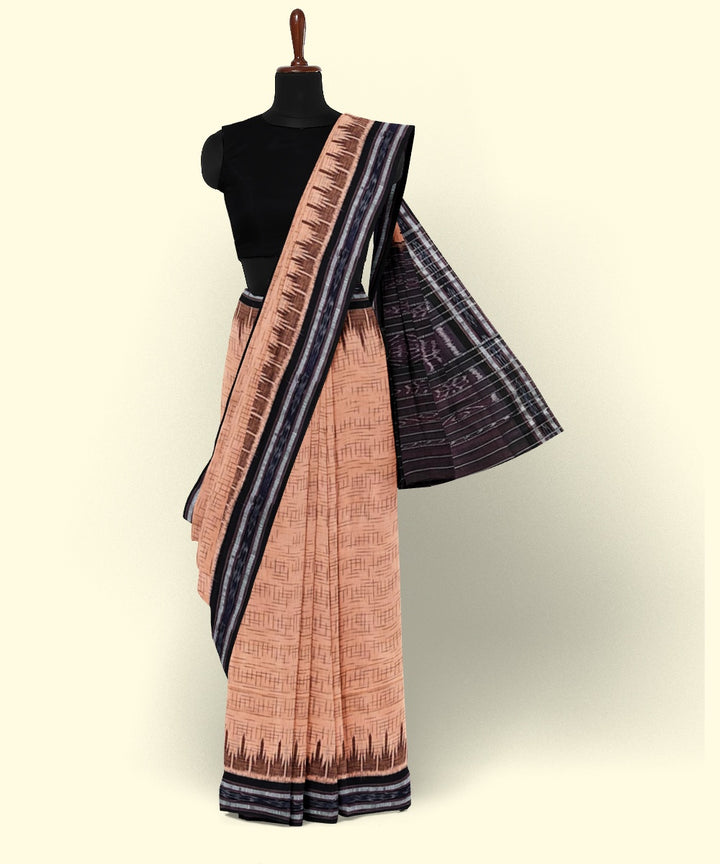Beige black cotton hand woven nuapatna saree
