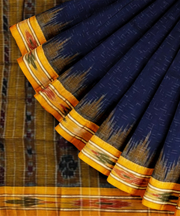 Navy blue yellow handwoven cotton nuapatna saree