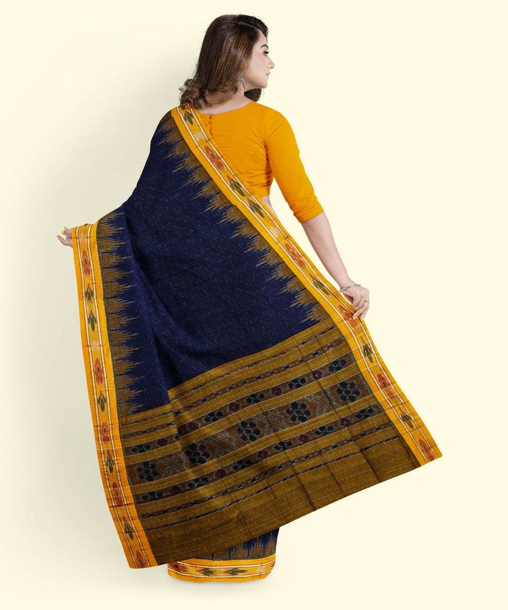 Navy blue yellow handwoven cotton nuapatna saree