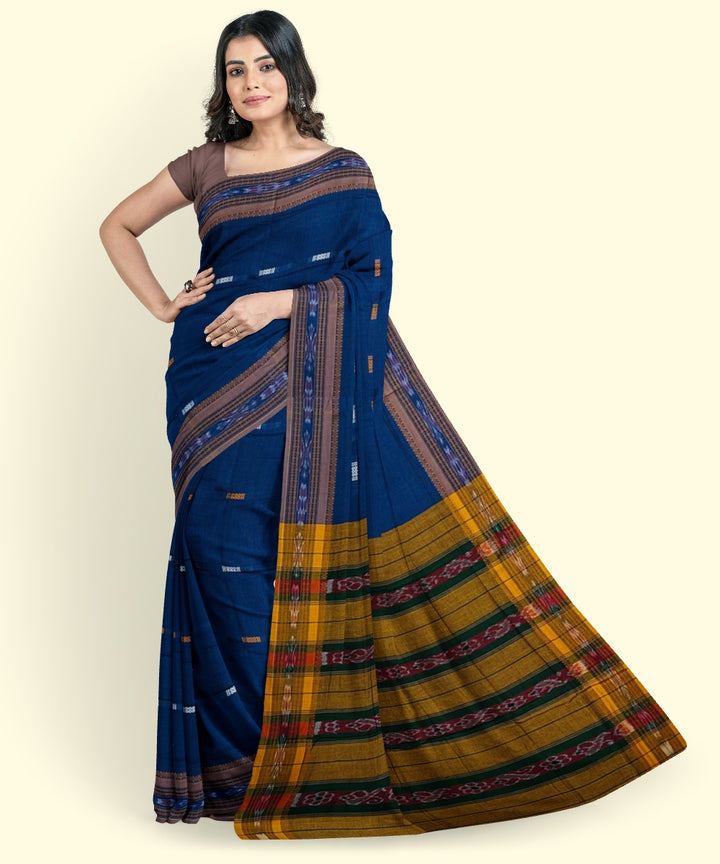 Navy blue yellow cotton handwoven nuapatna saree