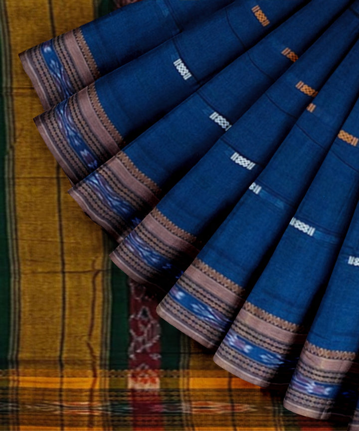 Navy blue yellow cotton handwoven nuapatna saree