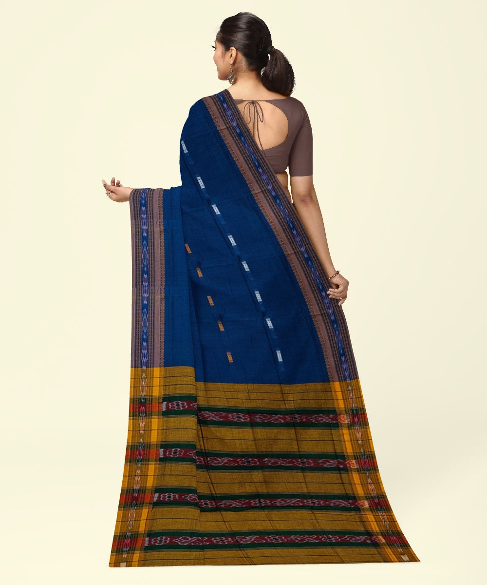 Navy blue yellow cotton handwoven nuapatna saree