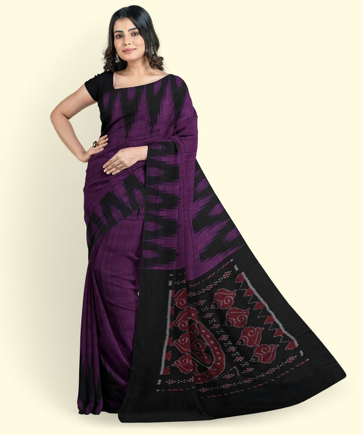 Purple black cotton handwoven nuapatna saree