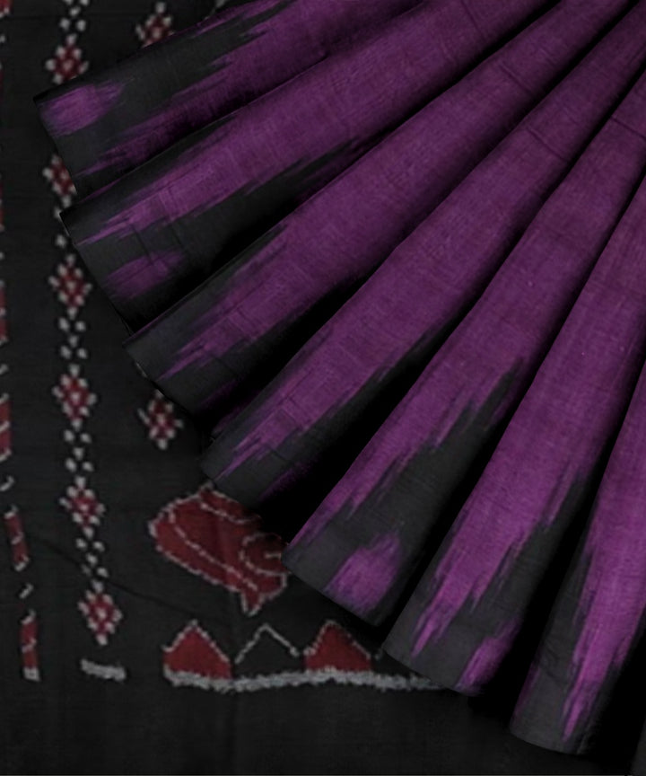 Purple black cotton handwoven nuapatna saree