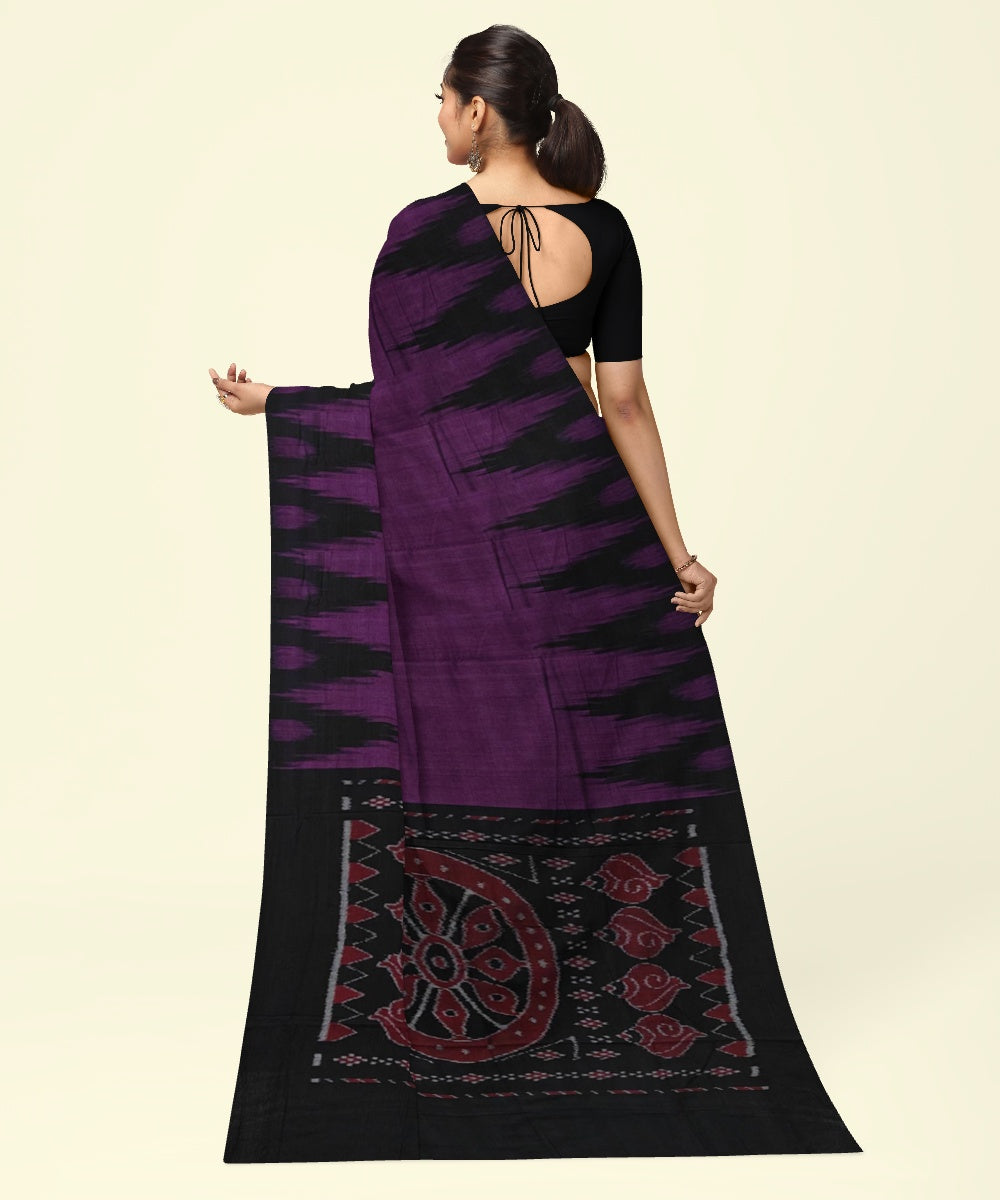 Purple black cotton handwoven nuapatna saree