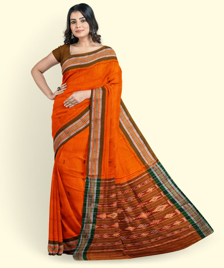 Orange mustard cotton handwoven nuapatna saree