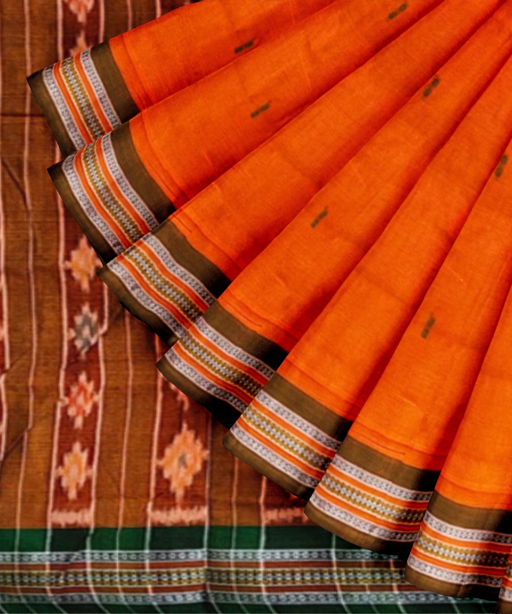 Orange mustard cotton handwoven nuapatna saree