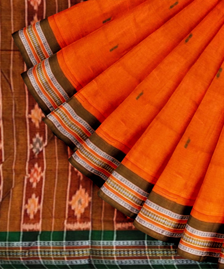 Orange mustard cotton handwoven nuapatna saree