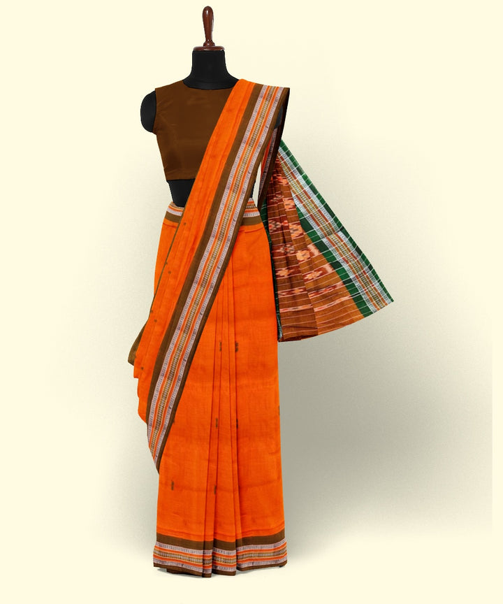 Orange mustard cotton handwoven nuapatna saree