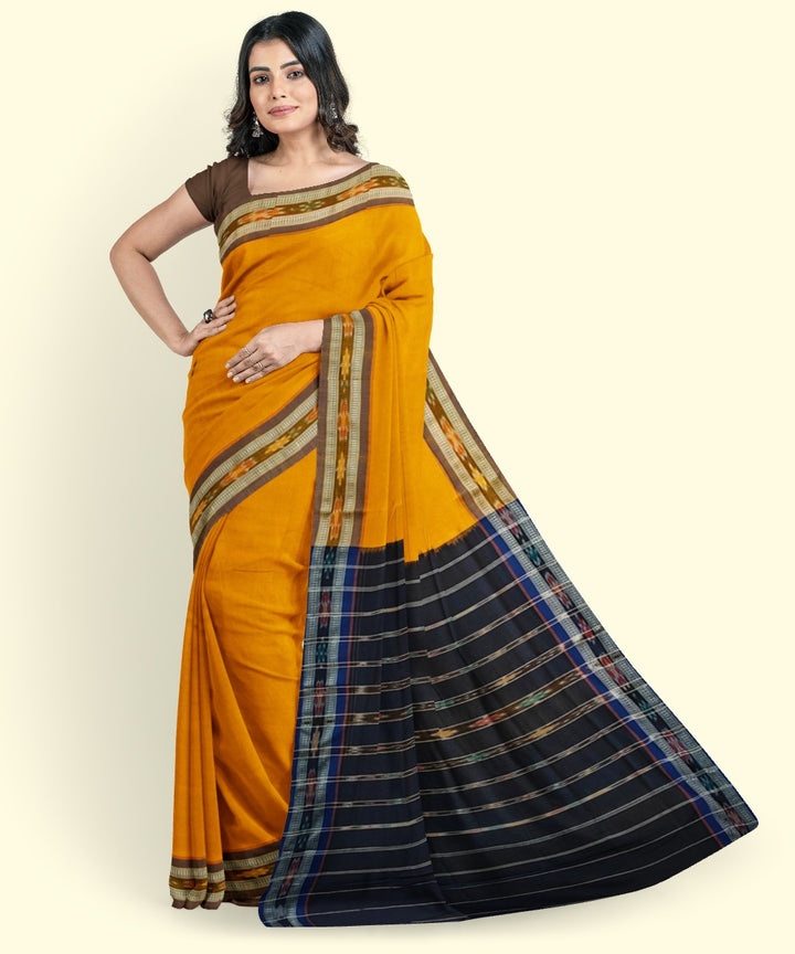 Mustard blue cotton handwoven nuapatna saree