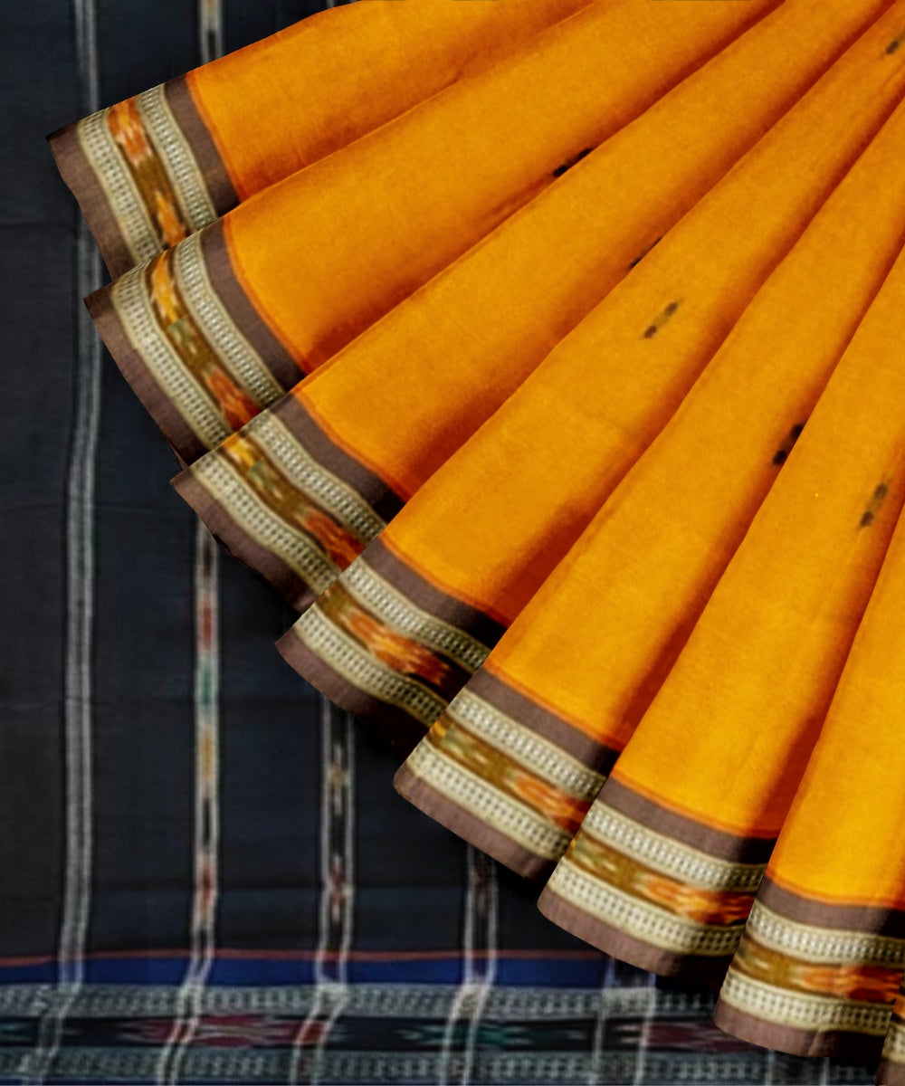 Mustard blue cotton handwoven nuapatna saree