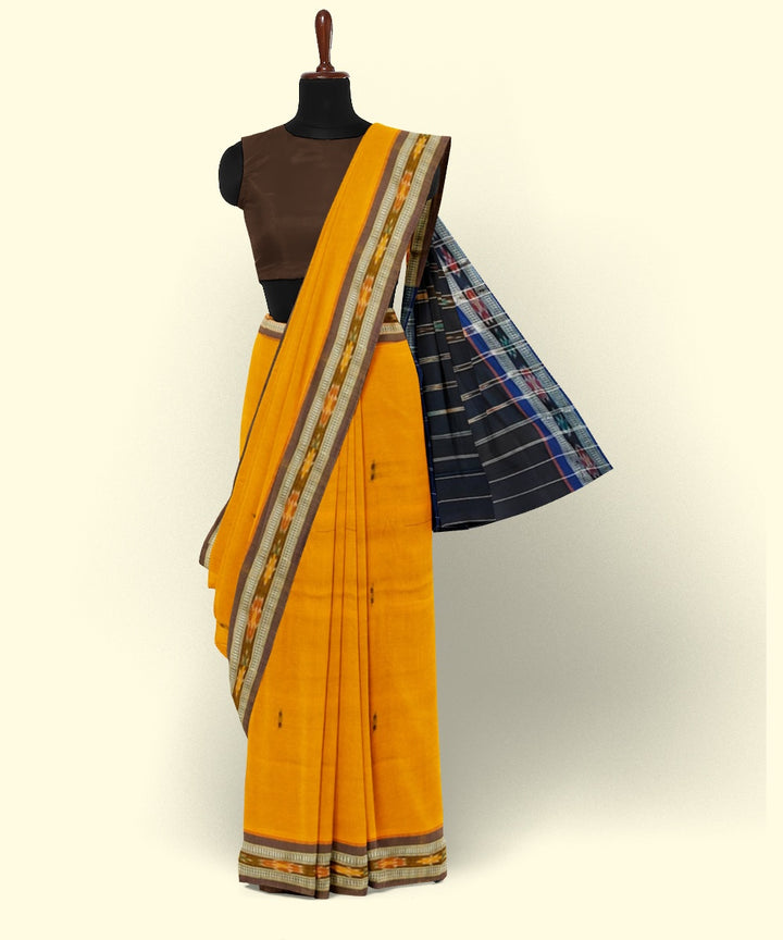 Mustard blue cotton handwoven nuapatna saree