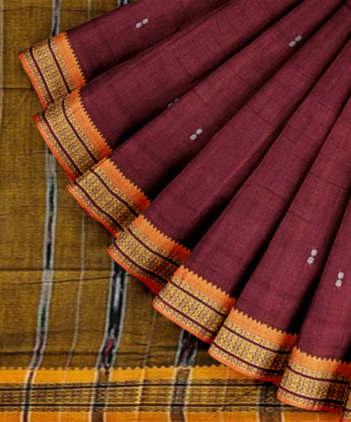 Purple muatard cotton handwoven nuapatna saree