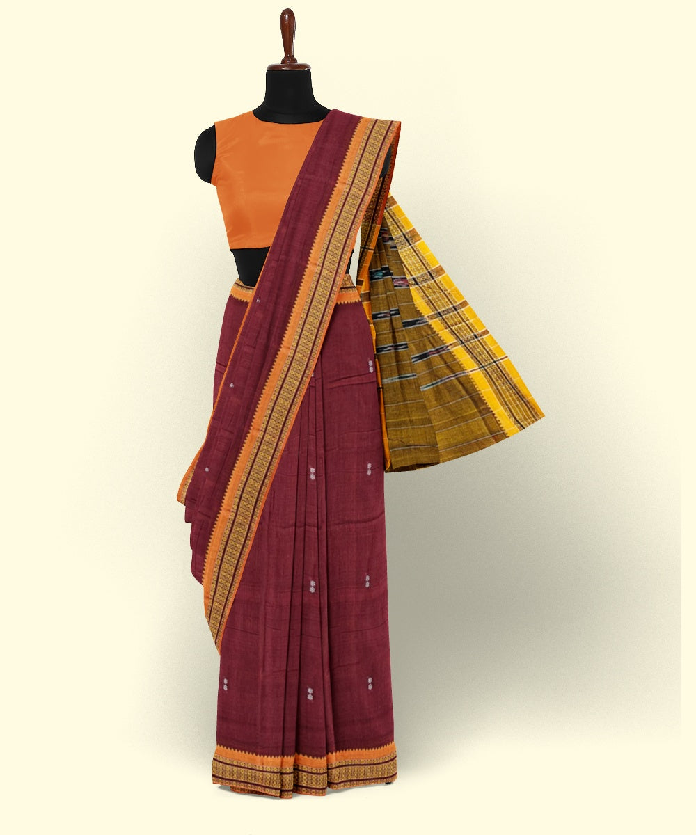 Purple muatard cotton handwoven nuapatna saree