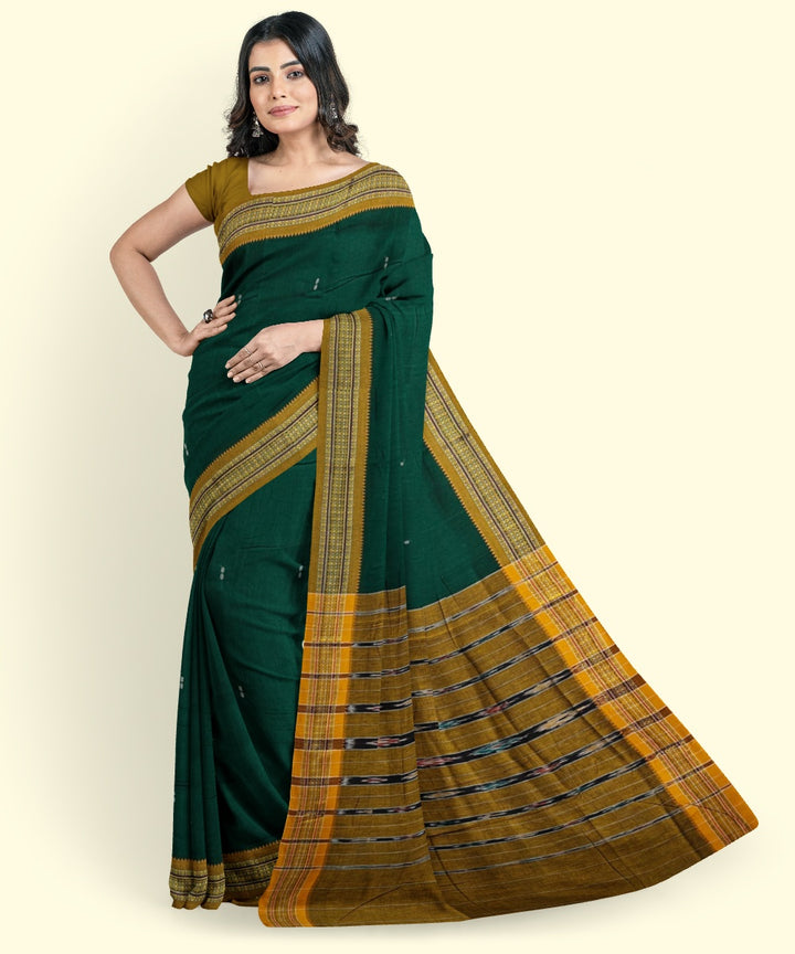 Dark green muatard cotton handwoven nuapatna saree