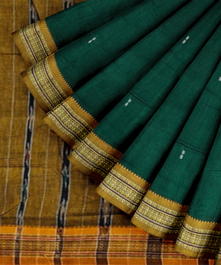 Dark green muatard cotton handwoven nuapatna saree