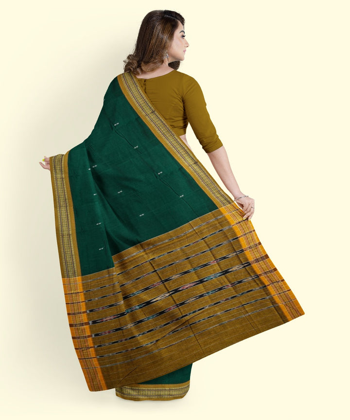 Dark green muatard cotton handwoven nuapatna saree
