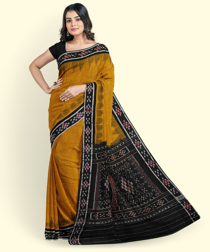 Mustard black cotton handwoven nuapatna saree