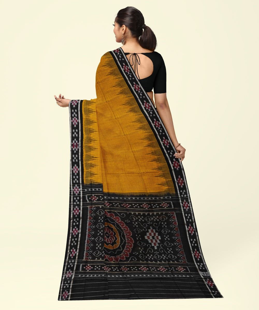 Mustard black cotton handwoven nuapatna saree