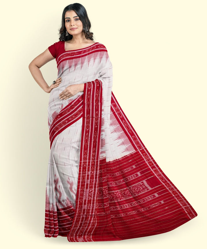 White red cotton handwoven nuapatna saree
