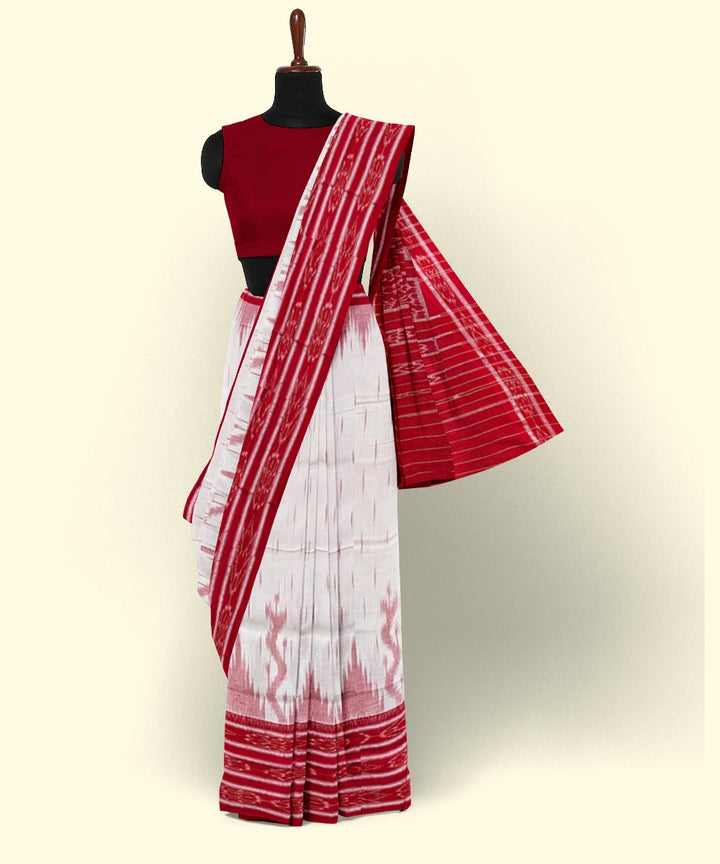 White red cotton handwoven nuapatna saree