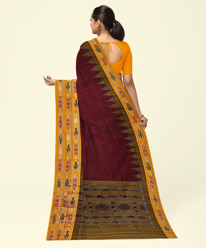Maroon yellow handwoven cotton nuapatna saree