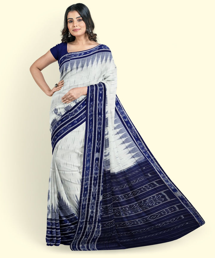 White blue cotton handwoven nuapatna saree