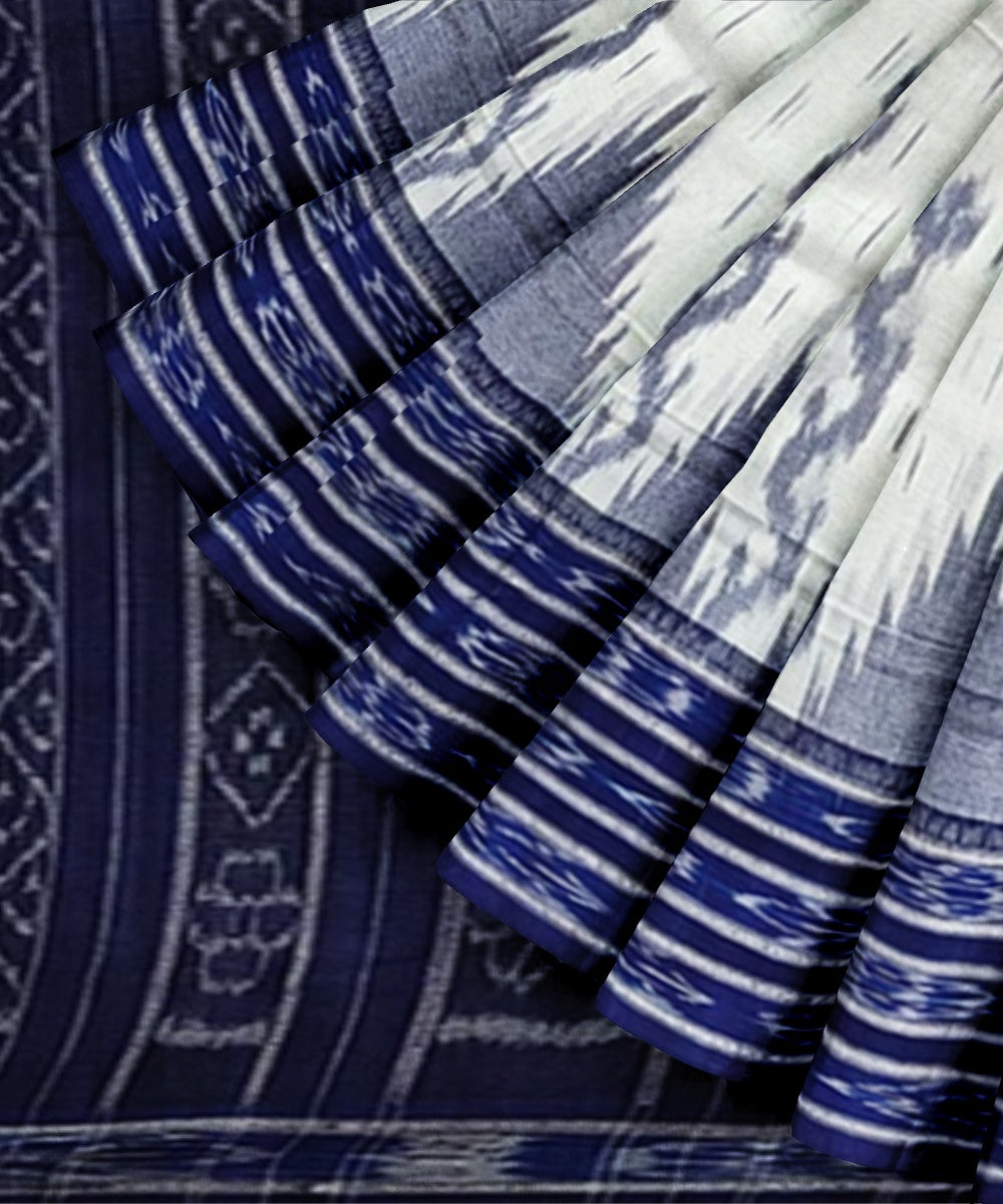 White blue cotton handwoven nuapatna saree