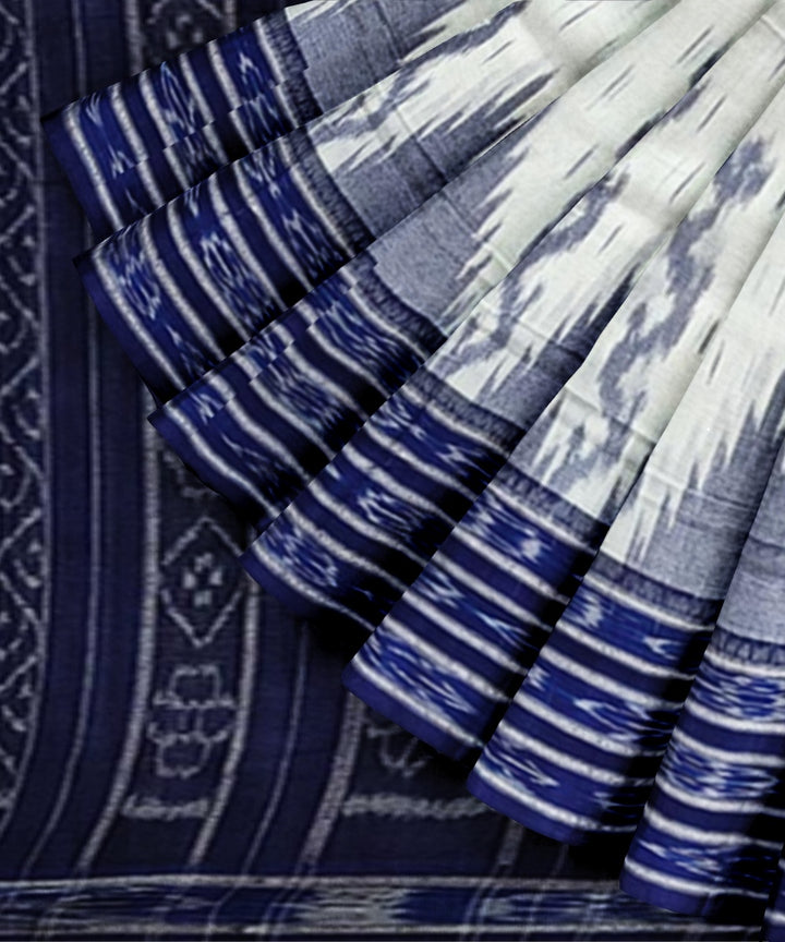 White blue cotton handwoven nuapatna saree