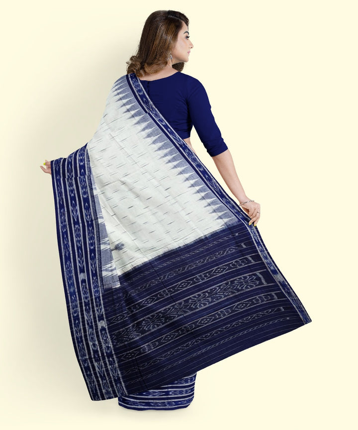 White blue cotton handwoven nuapatna saree