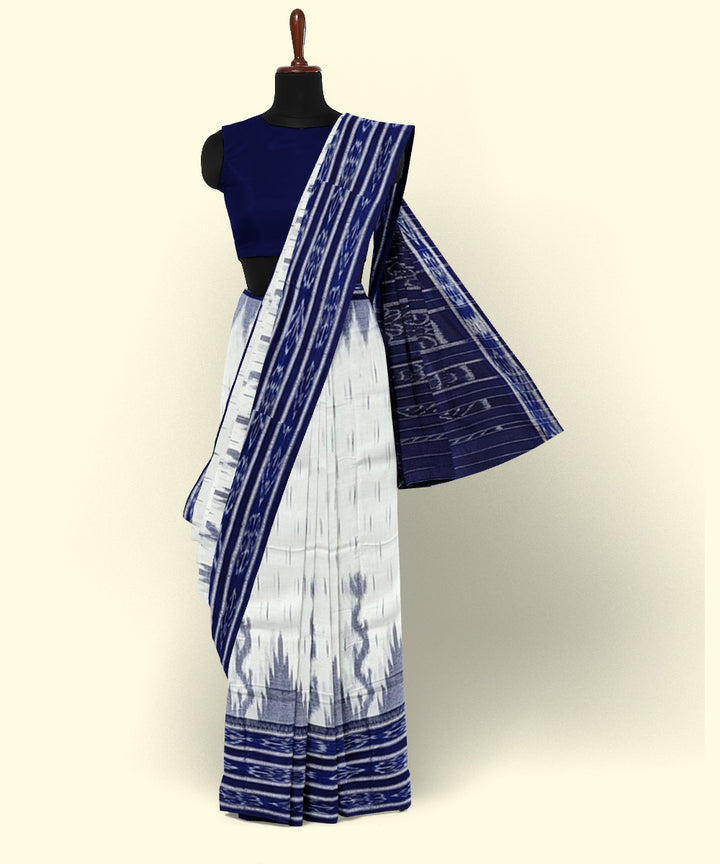 White blue cotton handwoven nuapatna saree