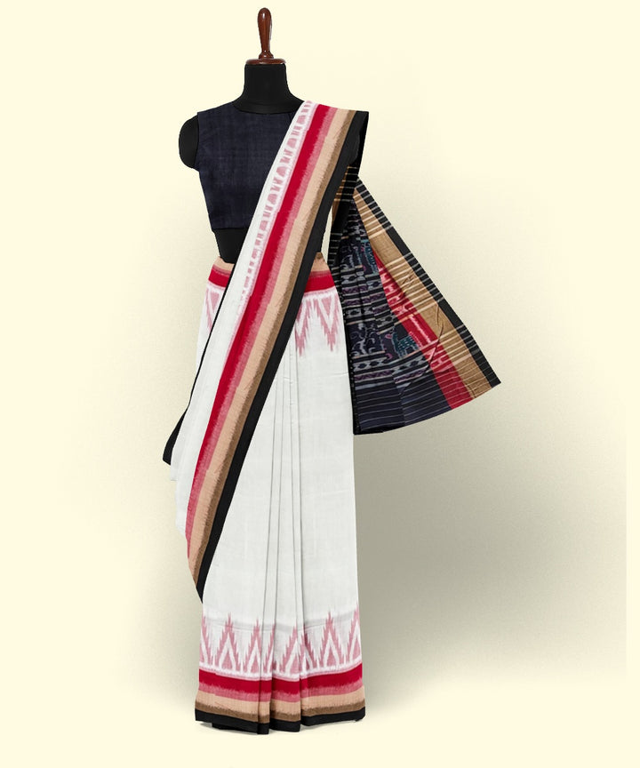 White black cotton handwoven nuapatna saree
