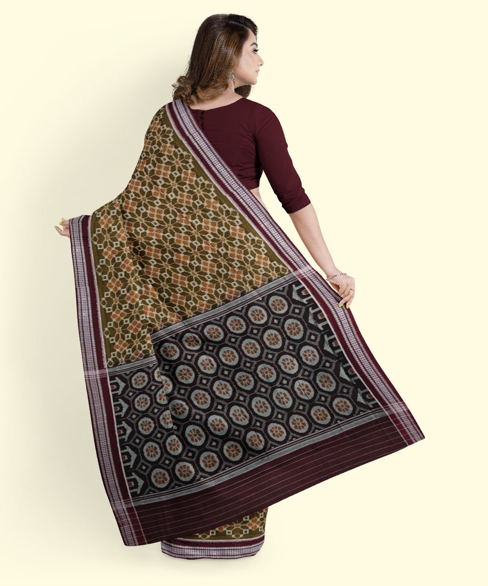 Olive maroon cotton handwoven nuapatna saree