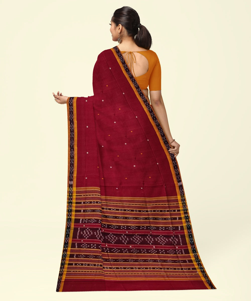 Maroon yellow cotton handwoven nuapatna saree