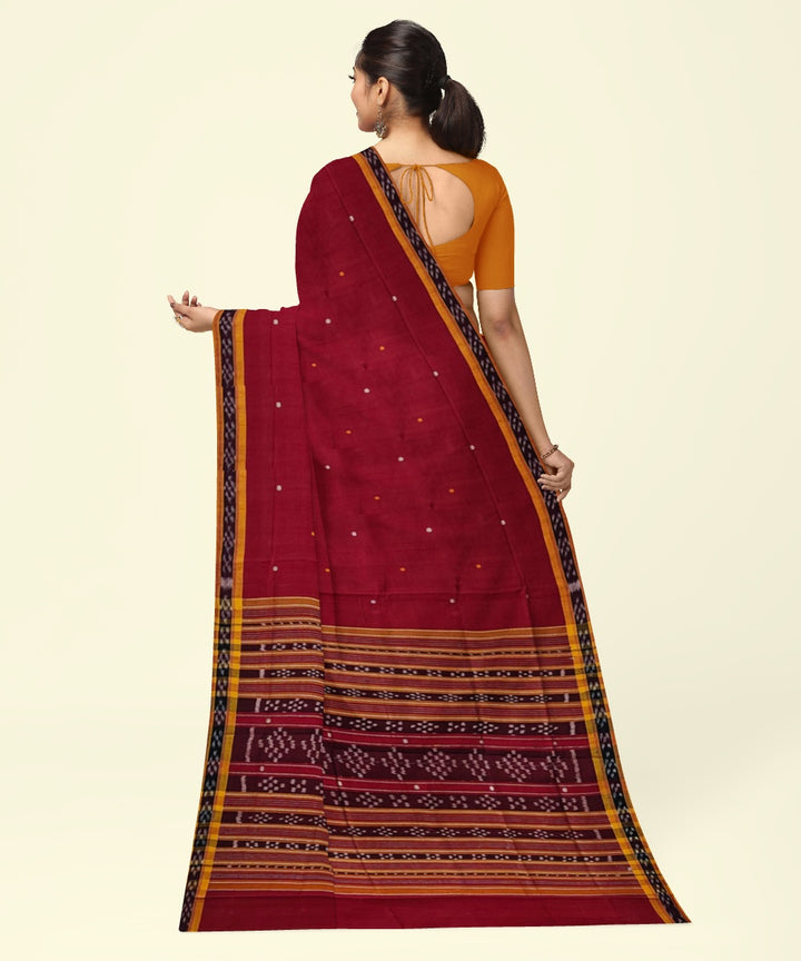 Maroon yellow cotton handwoven nuapatna saree