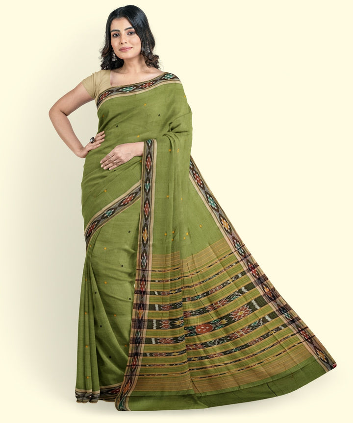 Lime green black cotton handwoven nuapatna saree