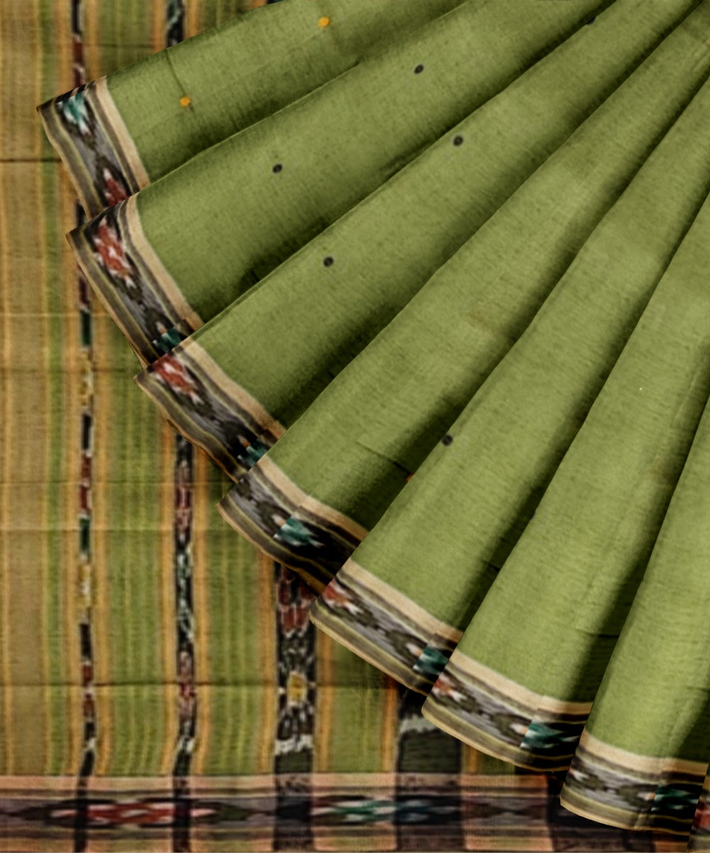 Lime green black cotton handwoven nuapatna saree