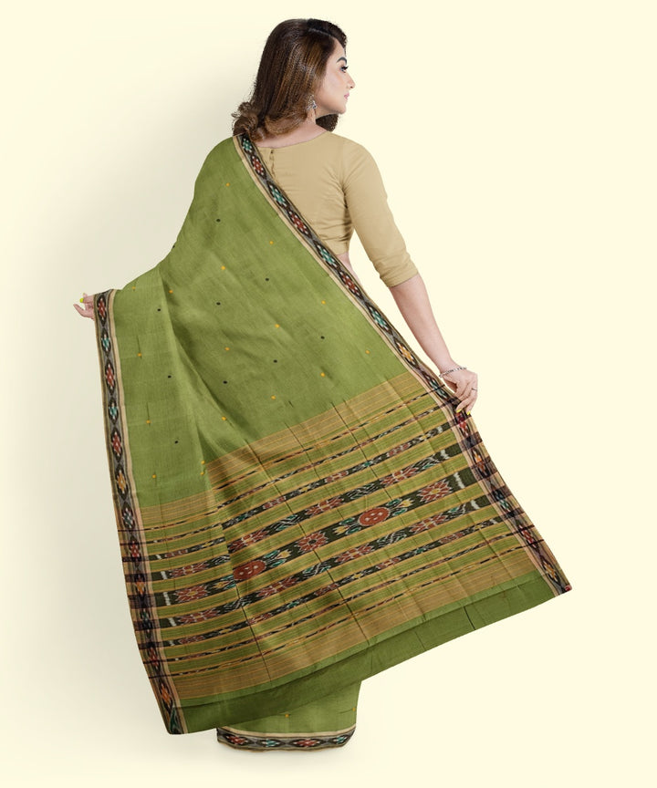Lime green black cotton handwoven nuapatna saree
