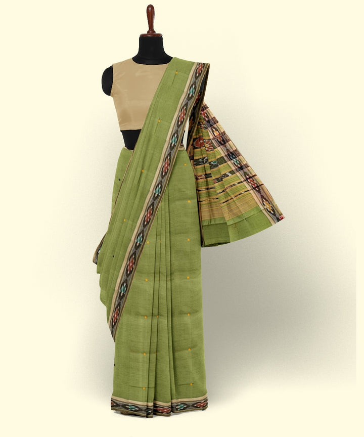 Lime green black cotton handwoven nuapatna saree