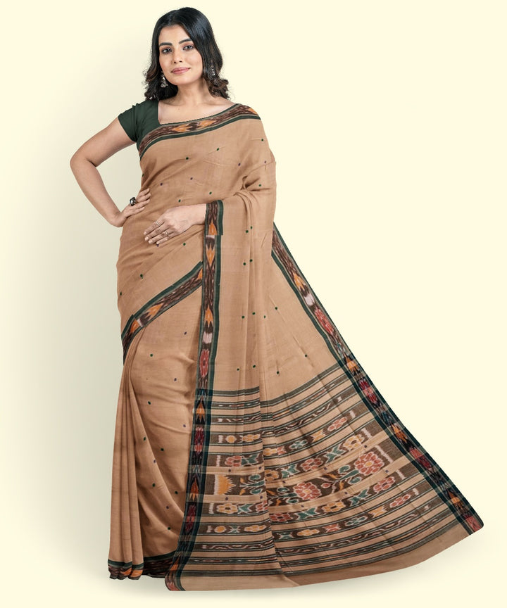 Beige black cotton handwoven nuapatna saree