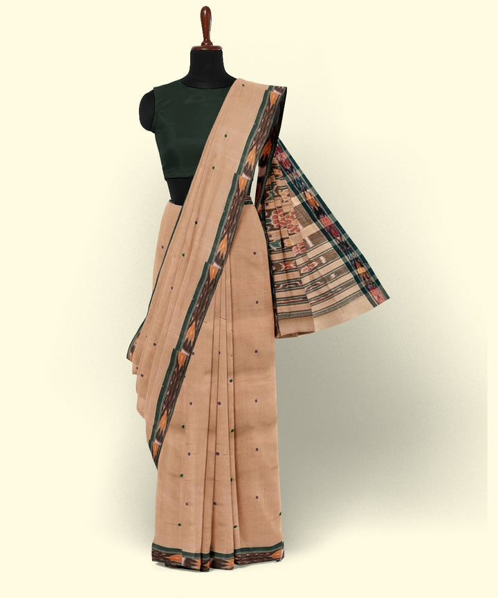 Beige black cotton handwoven nuapatna saree