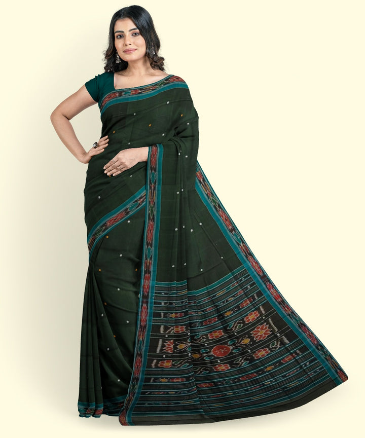 Dark green sea green cotton handwoven nuapatna saree