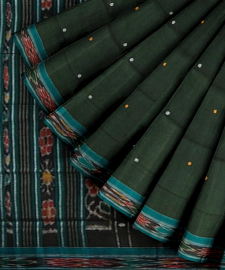 Dark green sea green cotton handwoven nuapatna saree