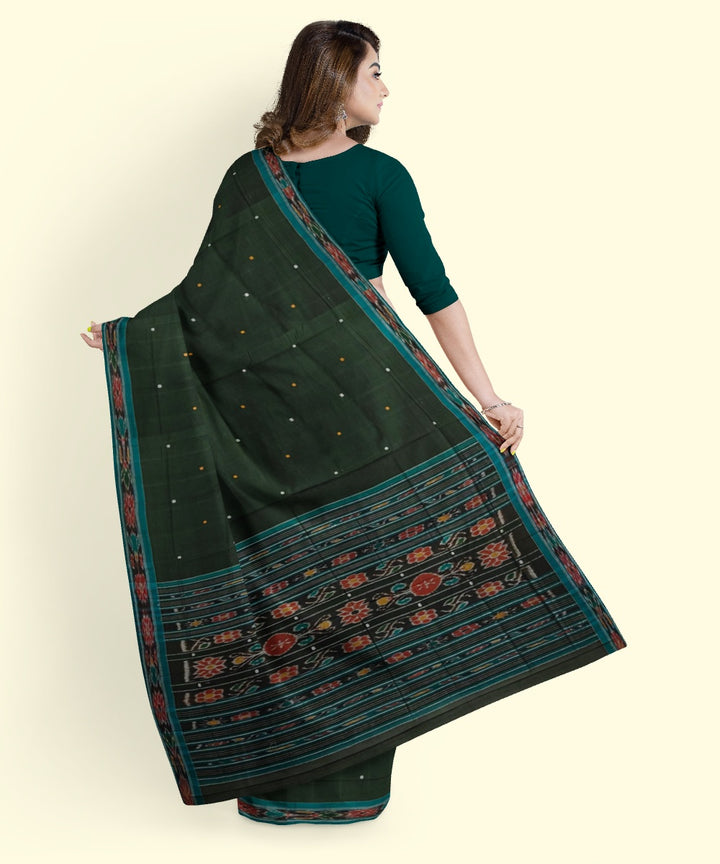 Dark green sea green cotton handwoven nuapatna saree