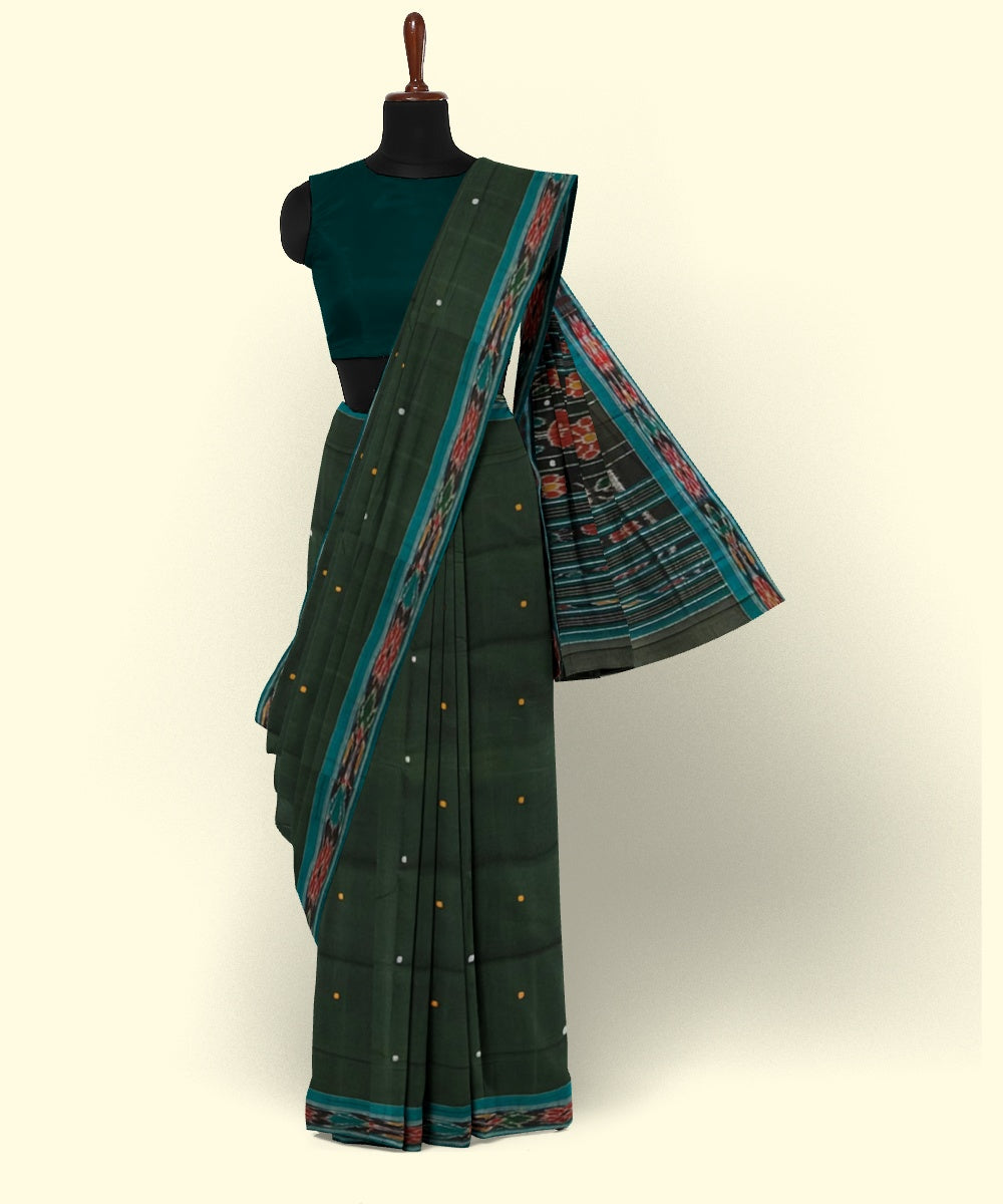 Dark green sea green cotton handwoven nuapatna saree