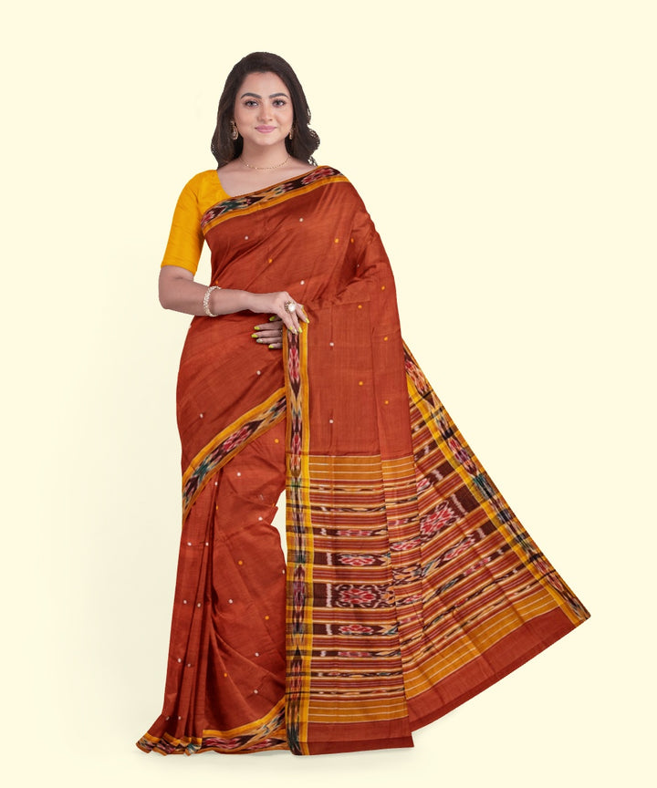 Rust yellow cotton handwoven nuapatna saree